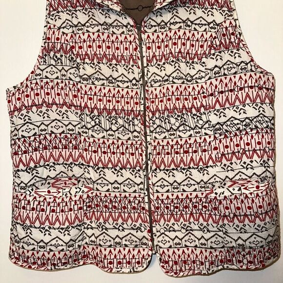 Chicos White Red Brown Embroidered Geometric Vest Size 2 (Large) EUC - Picture 2 of 11